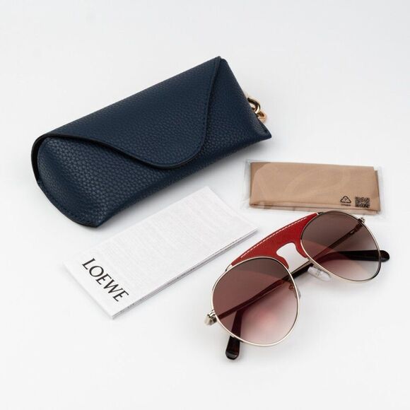 Loewe Women Sunglasses LW40005U 33G Red Leather Brown Gradient Pilot BRAND NEW